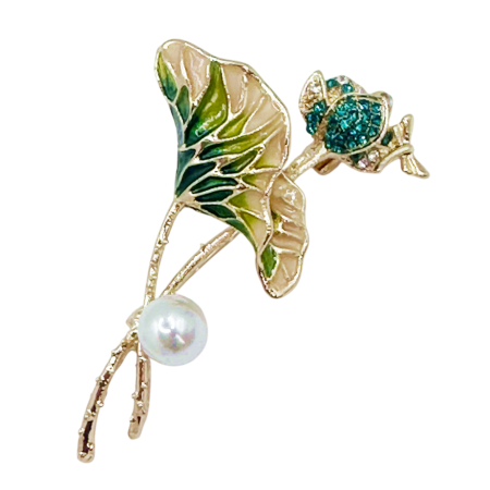 Brose & Pandantive - Brosa Floare cu perla si cristale verzi REINA