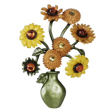 Brose - Broșă buchet de flori în vază cu detalii decorative