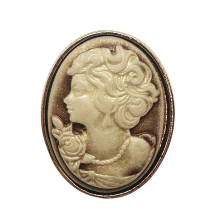 Brose & Lantisoare - Brosa vintage Camee CLEO, Maro/ Auriu, 4 cm