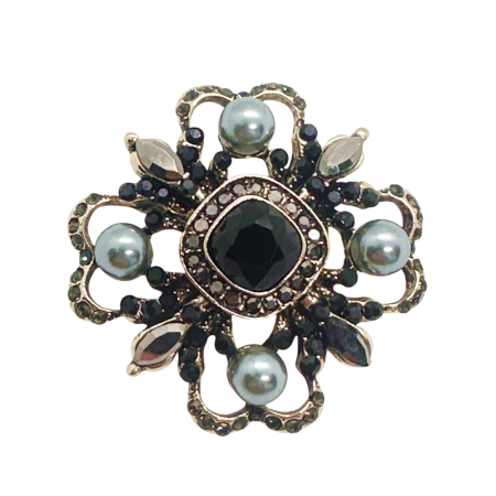 Brose & Lantisoare - Brosa vintage cu perle și cristale negre CLARICE