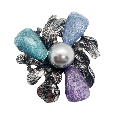 Brose & Lantisoare - Brosa vintage Floare ELIZABETH cu perla si pietre