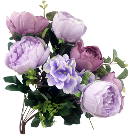 Flori Artificiale - Buchet artificial de bujori și hortensie DREAM - Mov lila