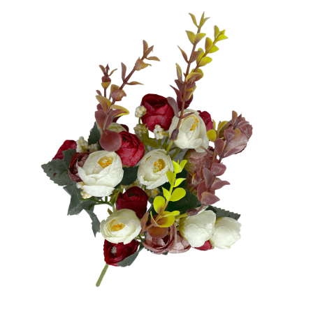 Bujori alb-rosu artificiali MARIE, 30cm [3]