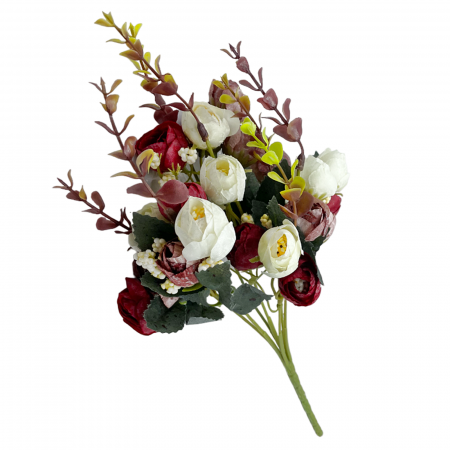 Bujori alb-rosu artificiali MARIE, 30cm [2]