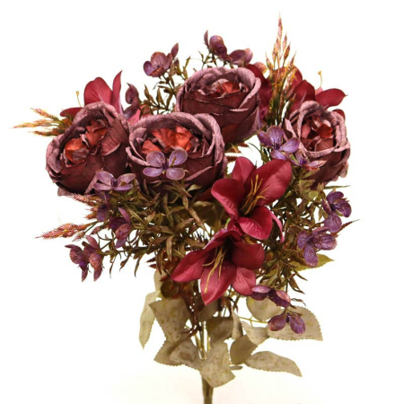 Buchet Flori artificiale AMBER burgundy cu bujori si crini [3]