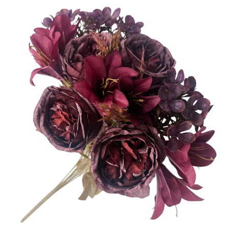 CASA & DECOR - Buchet Flori artificiale AMBER burgundy cu bujori si crini