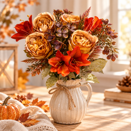 Buchet Flori artificiale AMBER Portocaliu cu bujori si crini [3]