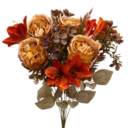 CASA & DECOR - Buchet Flori artificiale AMBER Portocaliu cu bujori si crini