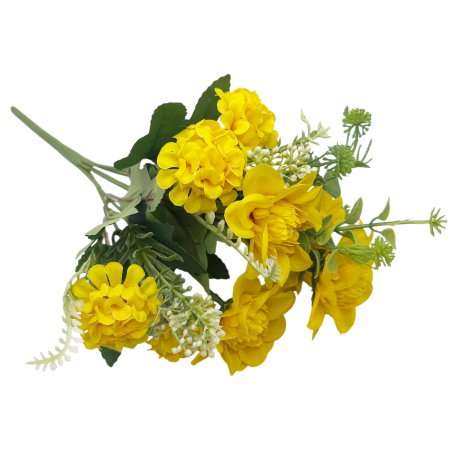 Buchet Flori artificiale AUTUMN BLOOM - Dalie galbena cu frunze verzi [1]