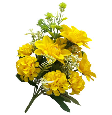 CASA & DECOR - Buchet Flori artificiale AUTUMN BLOOM - Dalie galbena cu frunze verzi