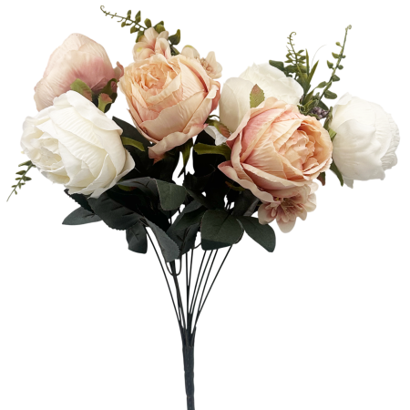 Flori Artificiale - Buchet Flori artificiale BLUSH GARDEN - Trandafiri crem/ roz piersica