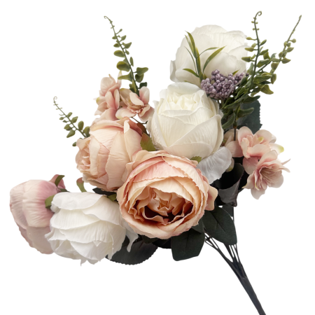 Buchet Flori artificiale BLUSH GARDEN - Trandafiri crem/ roz piersica [1]