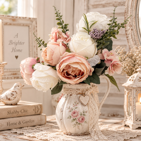 Buchet Flori artificiale BLUSH GARDEN - Trandafiri crem/ roz piersica [2]