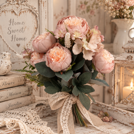 Buchet Flori artificiale ROSALIE – Bujori roz pudra [2]