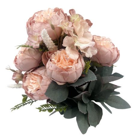 Buchet Flori artificiale ROSALIE – Bujori roz pudra [1]