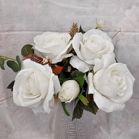 Buchet trandafiri artificiali Geraldine 35cm, Alb [1]