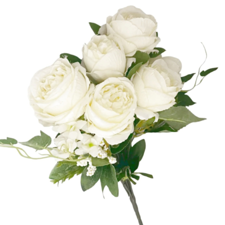 Flori Artificiale - Buchet Trandafiri artificiali PAULETTE - Alb ivoire