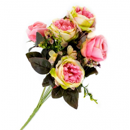 Flori Artificiale - Trandafiri artificiali DANIELLE, Roz/ Verde, 45cm