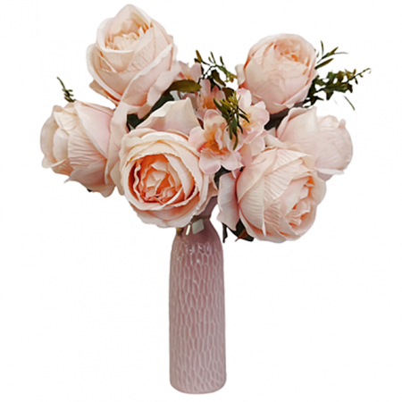 Buchet trandafiri artificiali Paulette 45cm, Roz somon [0]