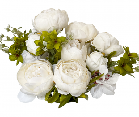 Flori Artificiale - Bujori artificiali albi BERENICE, 45cm