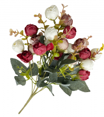 Flori Artificiale - Bujori alb-rosu artificiali MARIE, 30cm