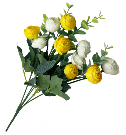 De Vara - Bujori alb-galben artificiali CAMILLE, 25cm