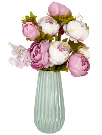 Bujori artificiali BERENICE, Roz/ Alb, 45cm [3]