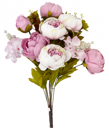 Flori Artificiale - Bujori artificiali BERENICE, Roz/ Alb, 45cm