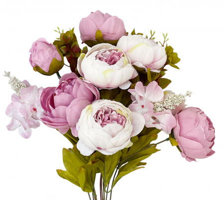 Bujori artificiali BERENICE, Roz/ Alb, 45cm [1]