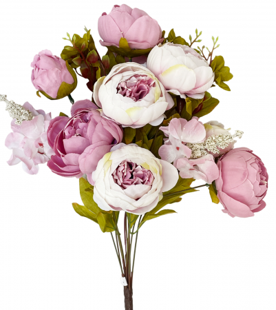 Bujori artificiali BERENICE, Roz/ Alb, 45cm [4]