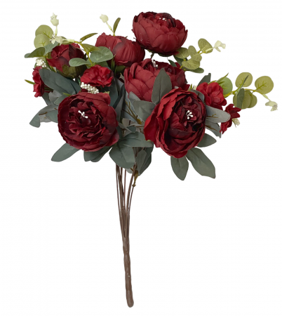 Buchet bujori roz-piersica/ burgundy artificiali CHANTAL, 45cm [2]