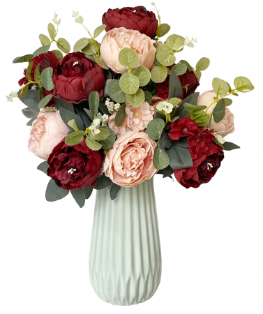 Flori Artificiale - Buchet bujori roz-piersica/ burgundy artificiali CHANTAL, 45cm