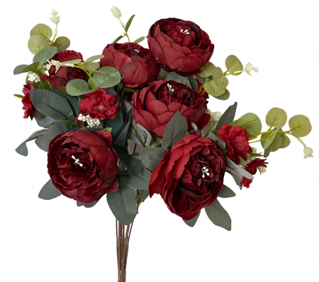 Buchet bujori burgundy/ roz-prafuit artificiali CHANTAL, 45cm [1]