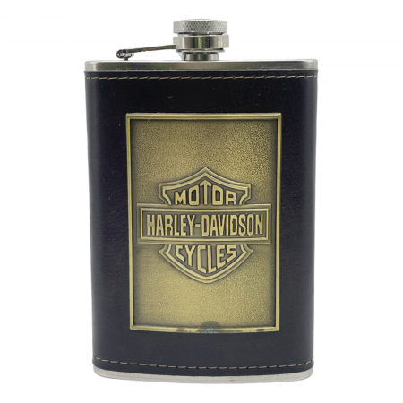 Pahare si Accesorii Bar - Plosca inox HARLEY, 250ml, Negru/ Auriu