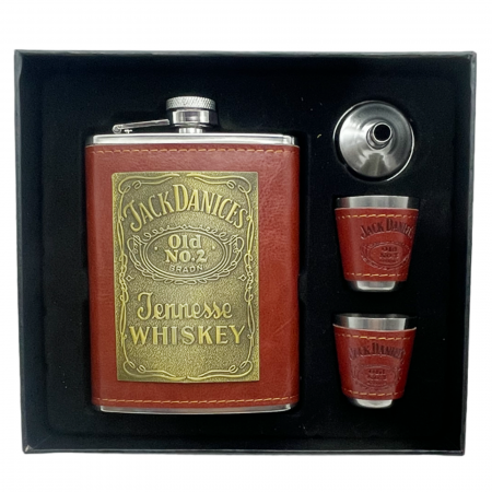 Pahare si Accesorii Bar - Set Plosca, 2 Pahare si Palnie JACK, 250ml, Maro