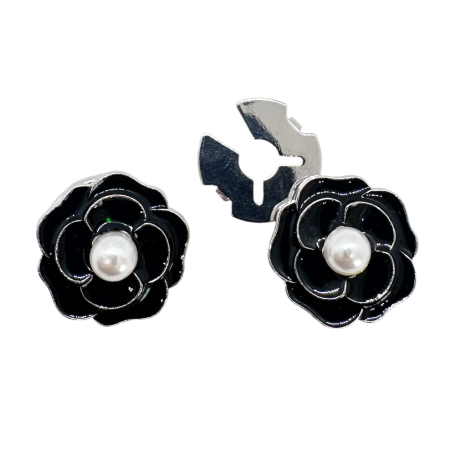 Butoni cămașă negri cu perlă – design floral elegant [1]
