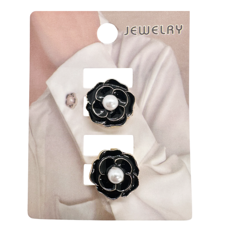 Butoni cămașă negri cu perlă – design floral elegant [2]