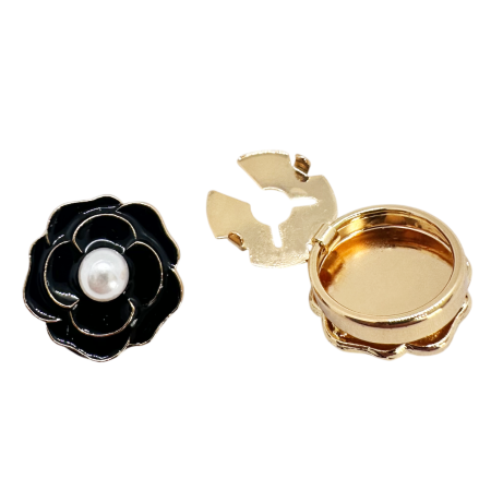 Butoni cămașă negri cu perlă – design floral elegant [1]