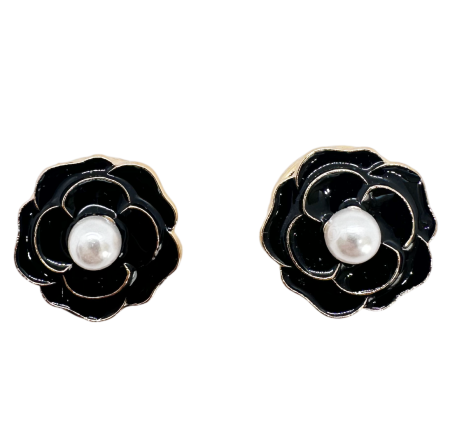 Butoni & Ace De Cravata - Butoni cămașă negri cu perlă – design floral elegant