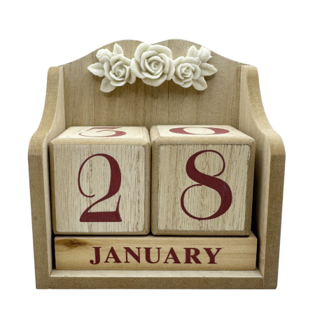 Obiecte Decorative - Calendar perpetuu de birou FLOWERS, Natur/ Rosu, 14x15cm