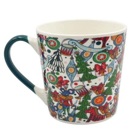 CANI & CESTI CRACIUN - Cana ceramica alba SEASON cu ornamente festive