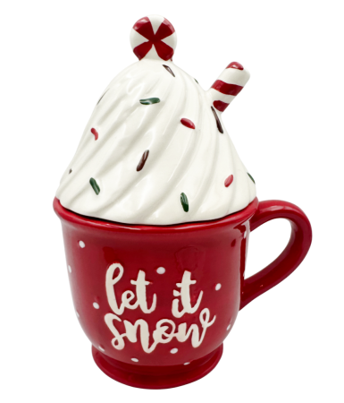 MAGIE DE CRACIUN - Cană Crăciun cu capac „Let it Snow” – design festiv