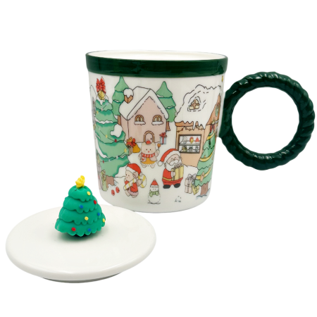 Cană Crăciun cu Capac și Brăduț 3D JOY – Căsuțe de Iarnă [1]