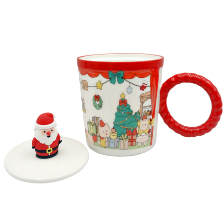 Cană Crăciun cu Capac și Moș Crăciun 3D – Model Festiv [1]
