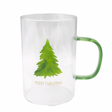 Cană Sticlă MERRY CHRISTMAS cu Brăduț – Model Transparent [1]