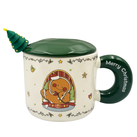 Cană Crăciun cu Capac Verde SEASON – Model Turtă Dulce [1]