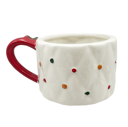 Cană Crăciun cu Ilex si maner rosu JOY - Model buline [1]