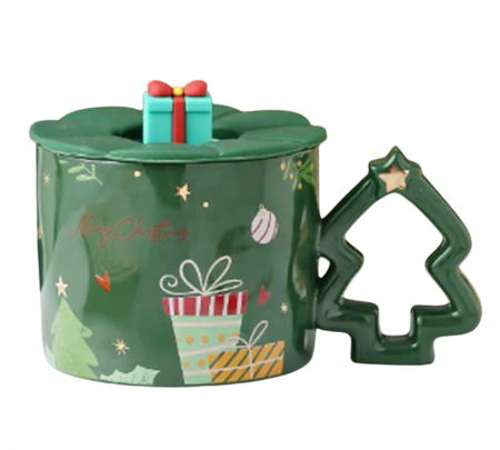 CANI & CESTI CRACIUN - Cana verde Craciun cu cadou si maner bradut JOY