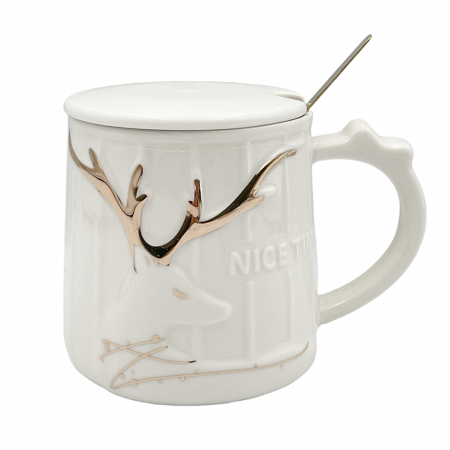 Cani Ceramica - Cana cu capac NICE TIME, Alb, 350ml
