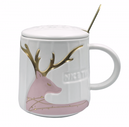 CANI & CESTI CRACIUN - Cana cu capac NICE TIME, Roz, 350ml